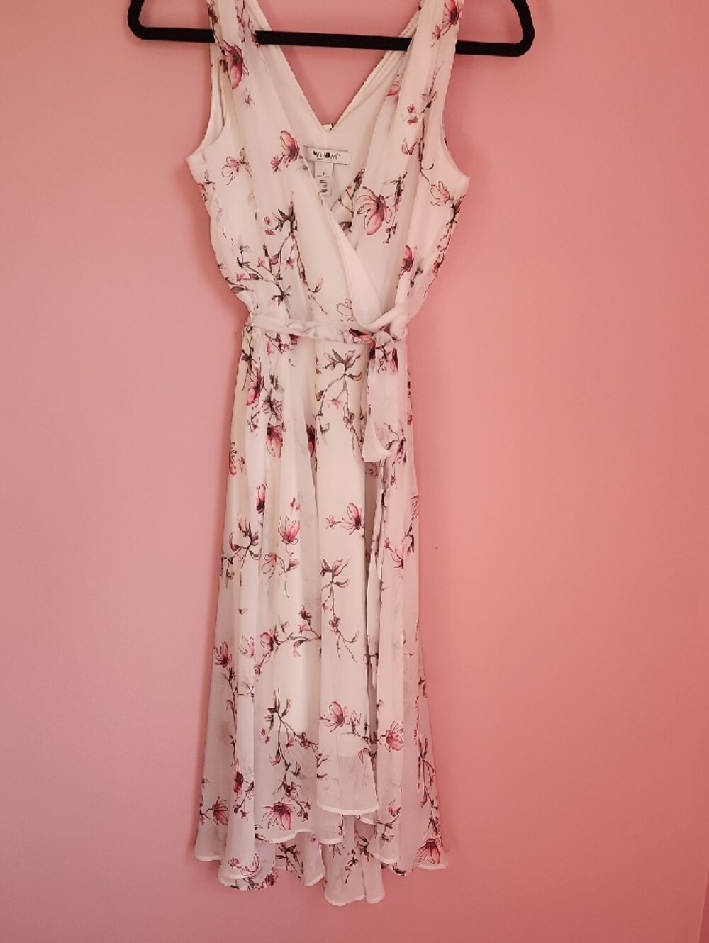 White House Black Market White Sleeveless High-Low Dress with Pink Floral Print - Picture 5 of 8
